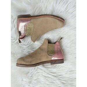 Penelope Chilvers Patchwork Safari Chelsea Boots Rose Gold Suede Leather 40.5 Ne